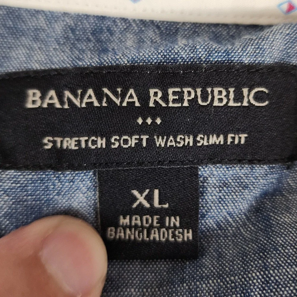 Banana Republic Mens XL Slim Fit Stretch Soft Wash Short Sleeve Button Shirt